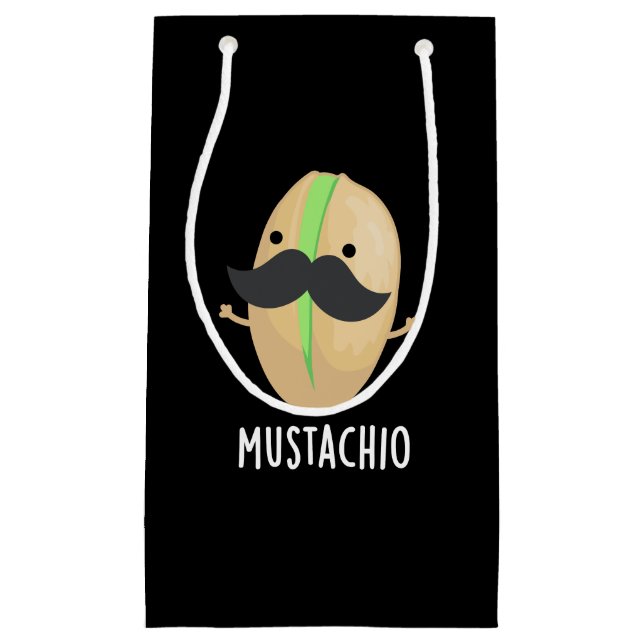 Mustachio Funny Pistachio Mustache Pun Dark BG Kleine Geschenktüte (Vorderseite)