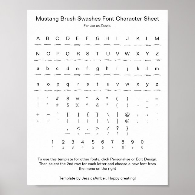 Mustang Brush Swashes Schriftart Glyph Sheet Poster (Vorne)