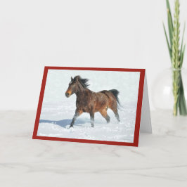 Mustang Horse Running in Snow Weihnachtskarte Karte