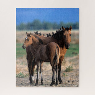 Mustang Mare und Foal Stehend mit Vögeln Puzzle