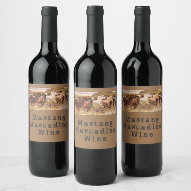 Mustang Muscadine Wine Natural Wild Horses Nature Weinetikett (Flaschen)