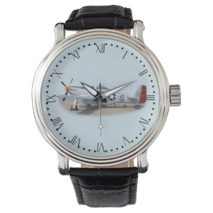 Mustang P-51D Luftfahrzeug, römisches Zifferblatt Armbanduhr