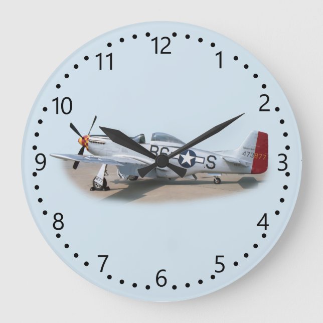 Mustang P-51D Luftfahrzeuge Große Wanduhr (Vorderseite)