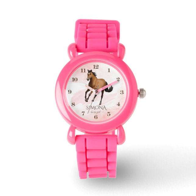 Mustang Pferd Thema Mädchen Geschenke Pony Armbanduhr (Vorderseite)