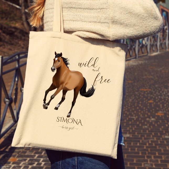 Mustang Pferdegeschenke personalisierter Name Tragetasche (Horse themed gifts for girls personalized name mustang tote bag)