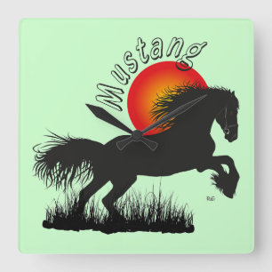 Mustang Pferdeliebhaber Quadratische Wanduhr