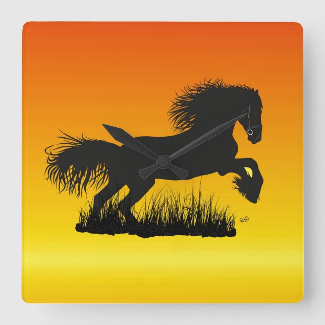 Mustang Pferdeliebhaber Quadratische Wanduhr (Vorderseite)