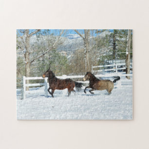 Mustangs laufen im Snow-Puzzle Puzzle