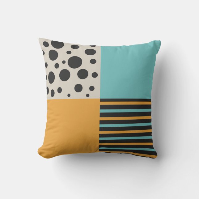 Mustard Aquamarin Grey Circle Stripe Retro Geometr Kissen (Vorderseite)