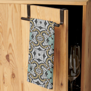 Mustard Brown Aquamarin Green Black Tribe Art Handtuch