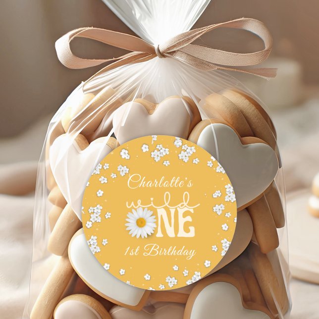 Mustard Daisy Wild One 1st Birthday Paper Plate Runder Aufkleber (Von Creator hochgeladen)