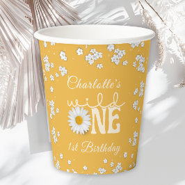 Mustard Daisy Wild One 1st Birthday  Pappbecher
