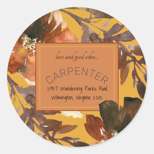 Mustard Fall Foliage Liebe & Good Vibes Runder Aufkleber (Vorderseite)