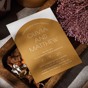 Mustard gelb moderne Typografie Bogen Hochzeit + Q Einladung