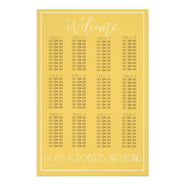 Mustard Gelbe Minimalistische Sitzkarte drucken Fotodruck (Vorne)