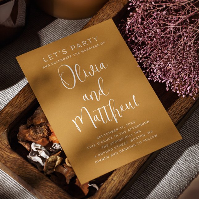 Mustard gelbe Typografie Skript Hochzeit + QR Einladung (Von Creator hochgeladen)