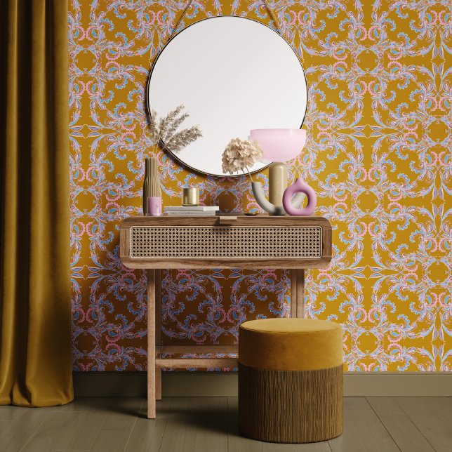 Mustard Gold Baroque Ornamental Design Tapete (Von Creator hochgeladen)