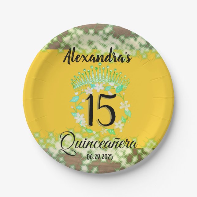Mustard Gold Elegant Quinceanera Celebration Pappteller (Vorderseite)