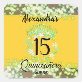 Mustard Gold Elegant Quinceanera Celebration Quadratischer Aufkleber