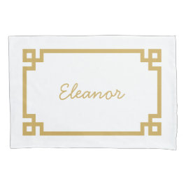 Mustard Greek Key Monogram Standard Pillow Case Kissenbezug