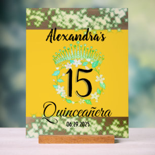 Mustard Green Elegant Quinceanera Celebration Acrylschild