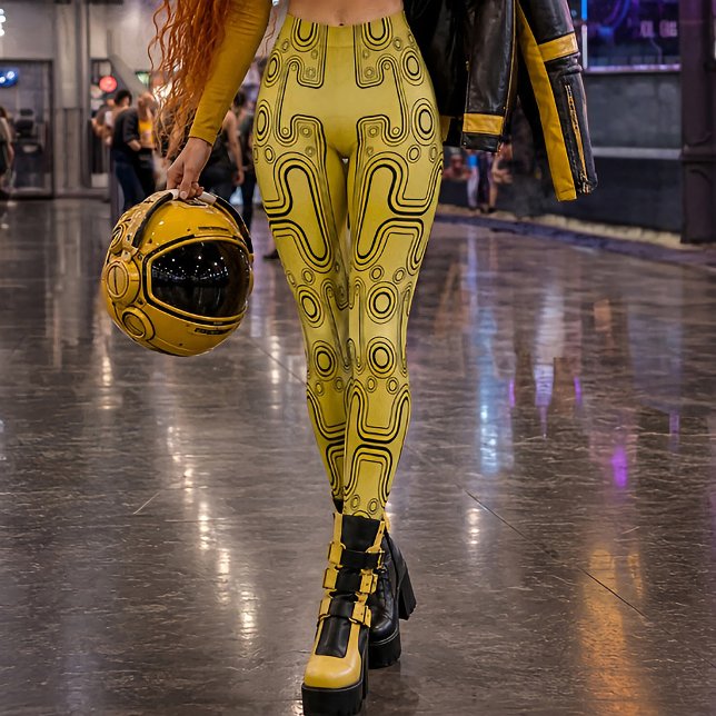 Mustard Mechanical Android 1980er Futuristic Robot Leggings (Von Creator hochgeladen)