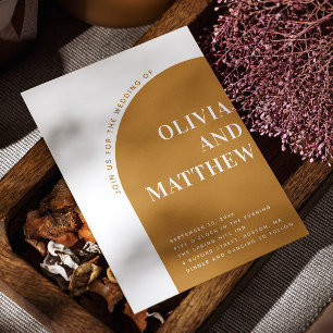 Mustard moderne Typografie arch wedding + QR Einladung