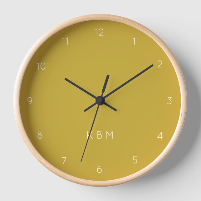 Mustard Monogram | Initials Modern Stylish Yellow Uhr (Vorderseite)