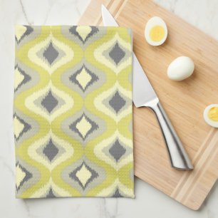 Mustard Ochre Yellow Green Ikat Ogee Art Pattern Geschirrtuch