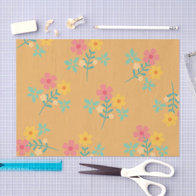 Mustard Retro Daisy Bouquet Muster Seidenpapier (Handwerk)