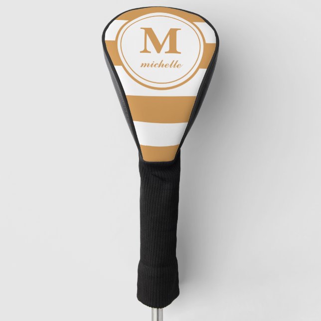 Mustard stripes Golf | personalisiert NAME monogra Golf Headcover (Vorderseite)