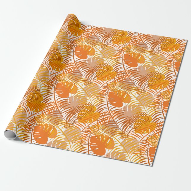 Mustard und Ginger Tropical Palm Leaf Muster Geschenkpapier (Ungerollt)
