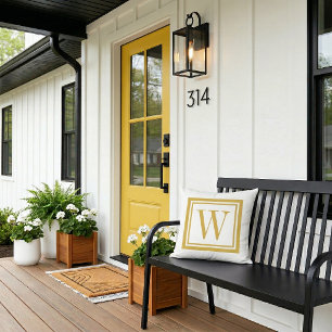 Mustard und White Classic Square Monogramm Kissen