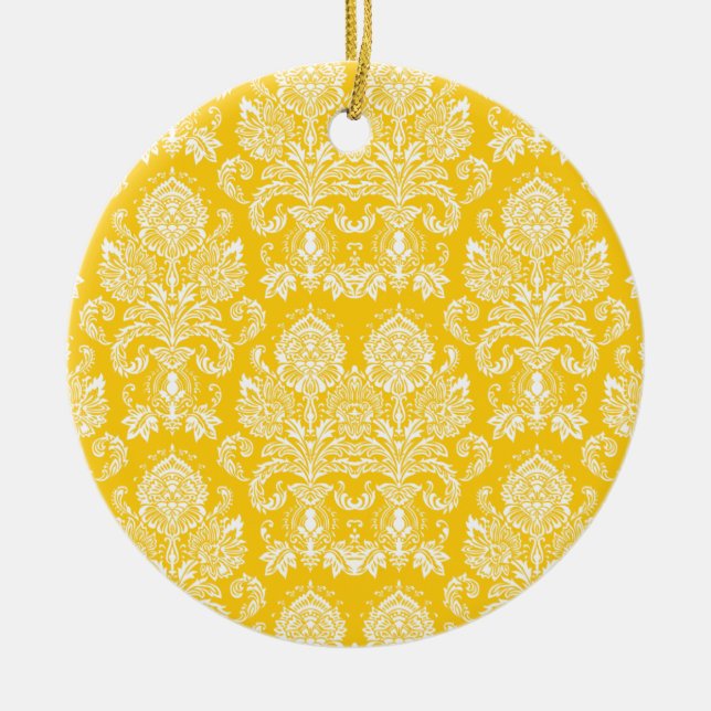 Mustard Viktorianisch Damask Keramik Ornament (Vorne)