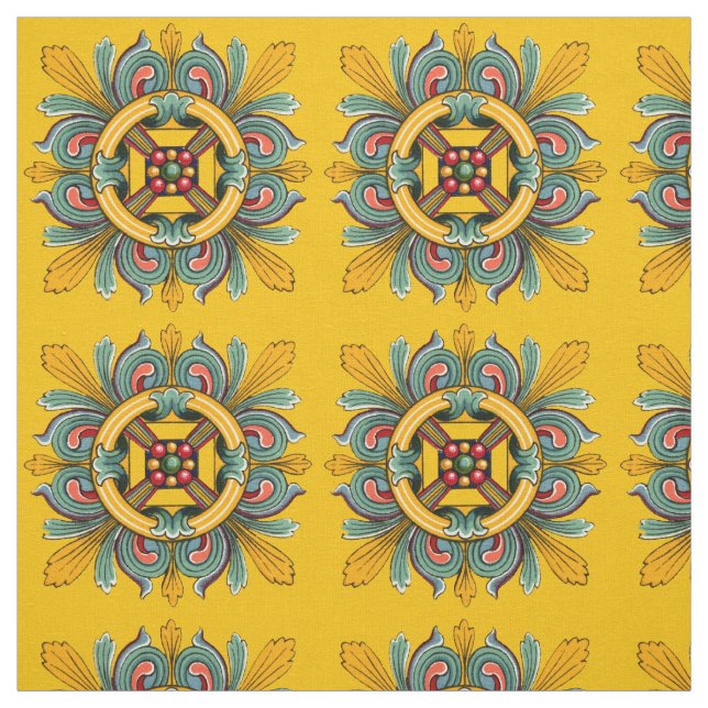Mustard Viktorianisch Tile Design Stoff (Muster)