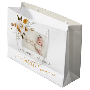 Mustard Watercolor Floral Neugeborene Geschenktasc Große Geschenktüte