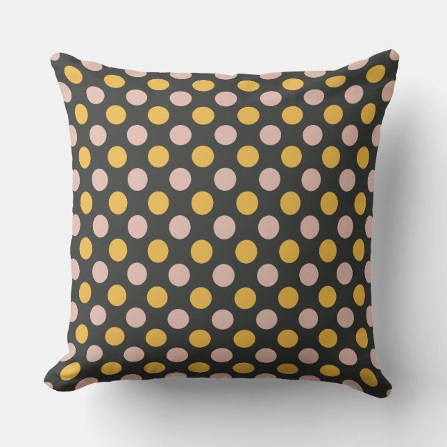 Mustard Yellow and Pink Polka Dot Pattern Kissen (Vorderseite)