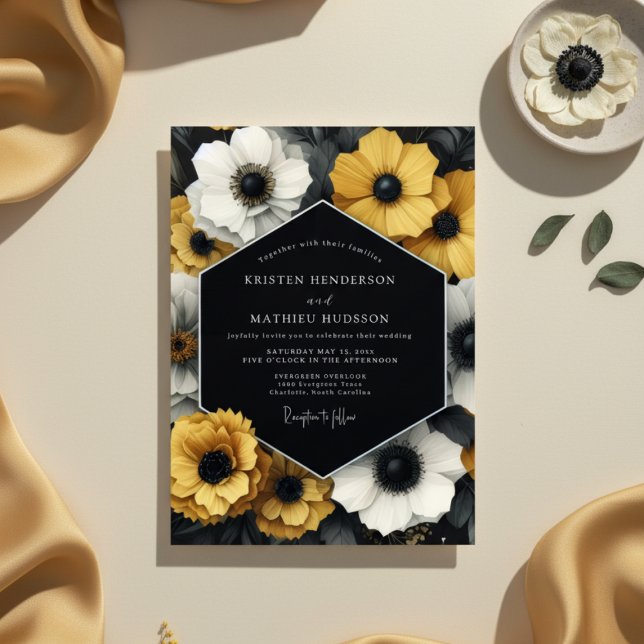 Mustard Yellow Anemone Romance Wedding Einladung (Von Creator hochgeladen)
