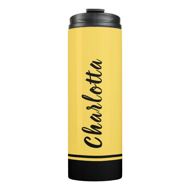 Mustard Yellow Black Elegant Minimal individuell a Thermosbecher (Vorderseite)