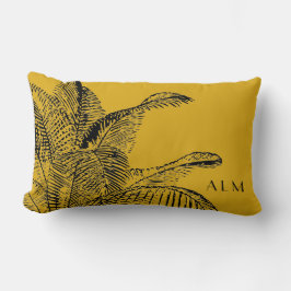 Mustard Yellow & Black Palm Leaf | MIT MONOGRAMM Lendenkissen