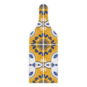 Mustard Yellow Blue Azulejo Pattern Portugiesisch Schneidebrett