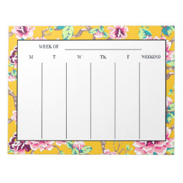 Mustard Yellow Bright Pink Floral Wochenpläne Notizblock