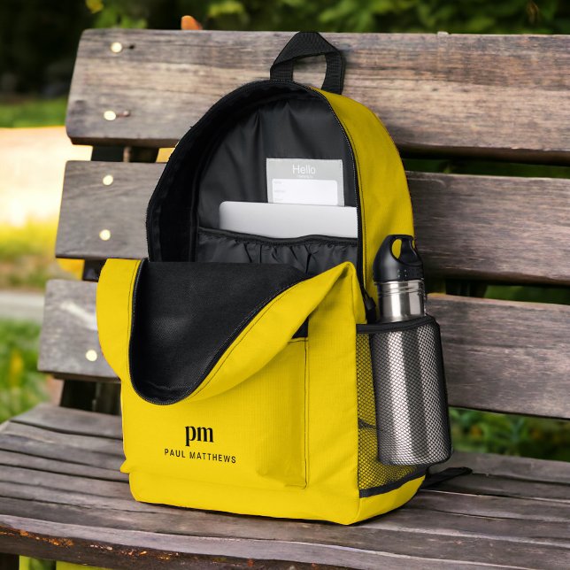 Mustard Yellow Einfache Minimalbezeichnung und Mon Bedruckter Rucksack (Personalize with your initials and name.)