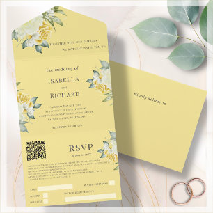 Mustard Yellow Floral   HochzeitQR-Code-UAWG All In One Einladung