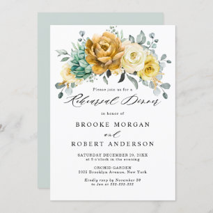 Mustard Yellow Floral Sage Green Probe Dinner Einladung