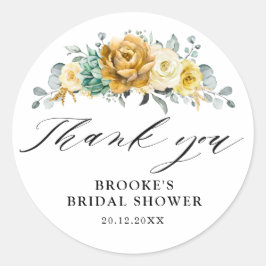 Mustard Yellow Floral Sage Greenerity Vielen Dank Runder Aufkleber