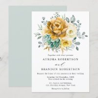 Mustard Yellow Floral Sage Grüne Moderne Hochzeit