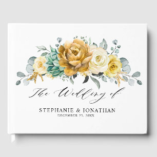 Mustard Yellow Floral Sage Grüne Moderne Hochzeit Gästebuch