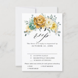 Mustard Yellow Floral Sage Grüne Moderne Hochzeit RSVP Karte