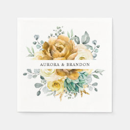Mustard Yellow Floral Sage Grüne Moderne Hochzeit Serviette